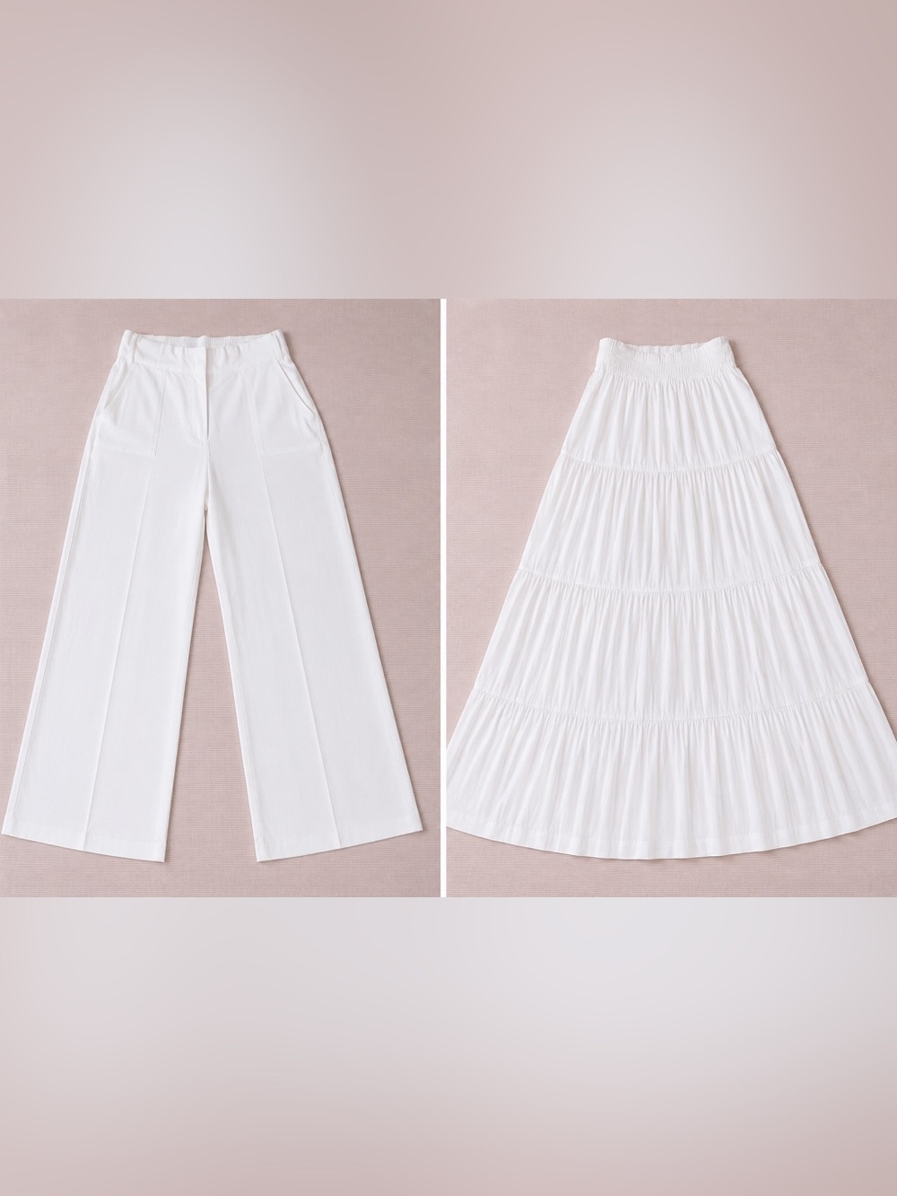 White Wide-Leg Pants & Tiered Maxi Skirt - Versatile White Bottoms